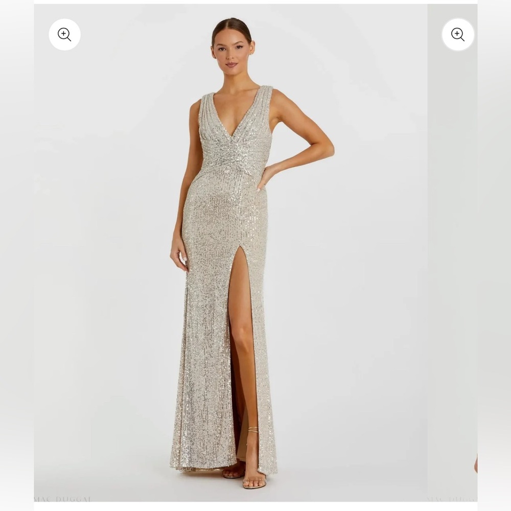 Mac Duggal Champagne Sequin Evening Dress